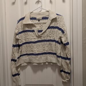 Universal Thread Cream and Blue V-Neck Sweater